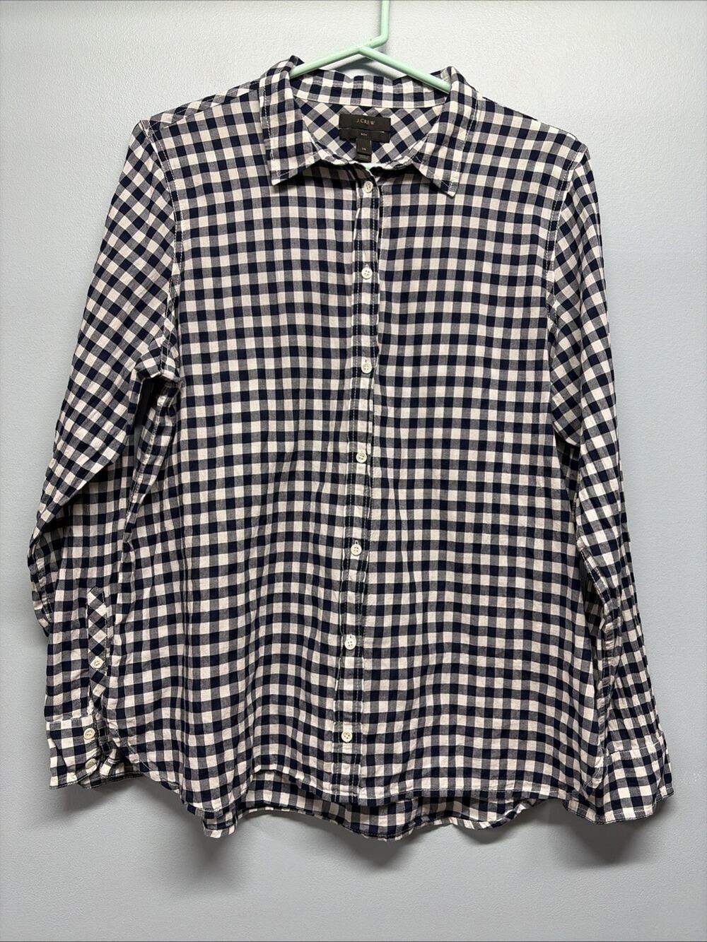 J Crew Boy Fit Shirt 14 Blue Check Stretch Office Casual Preppy Classic College